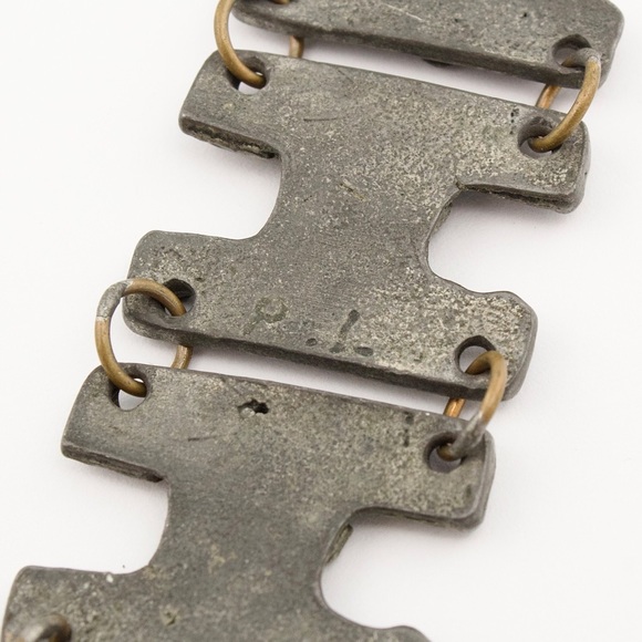 Vintage Robert Larin Pewter Panel Link Bracelet Brutalist Modernist Style 1960s - Picture 4 of 5